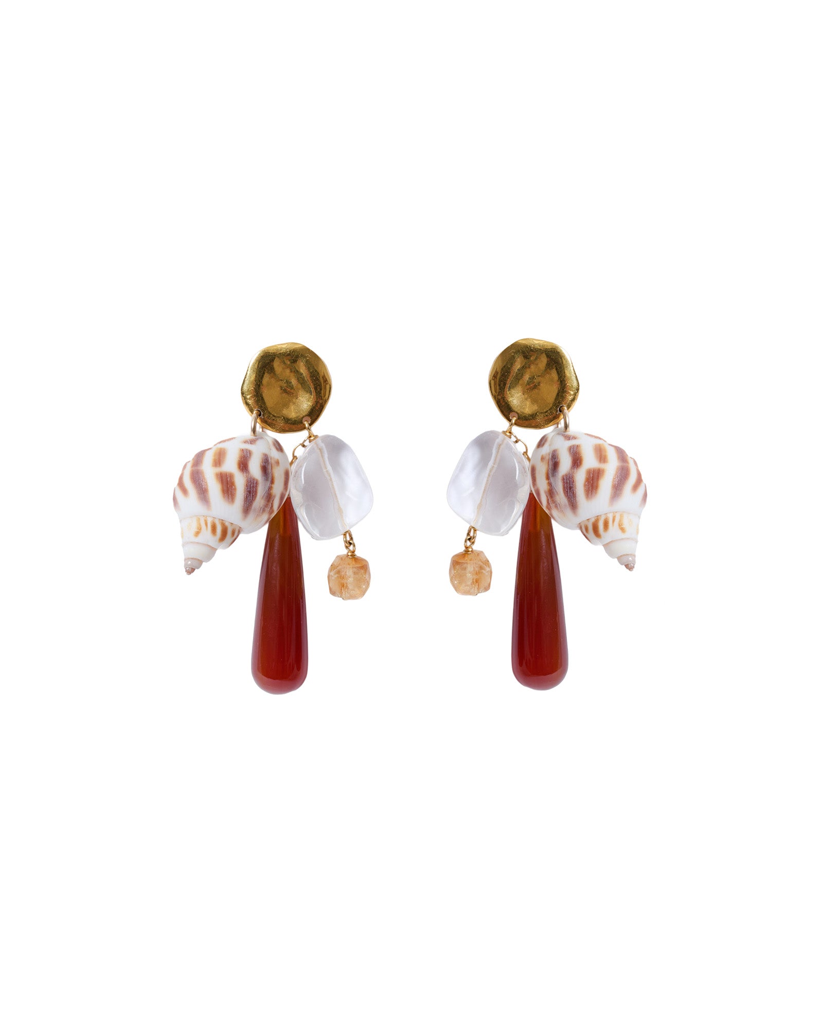 Stn Fwp Clstr Stud 18k Gold Plated, Quartz, Red Agate