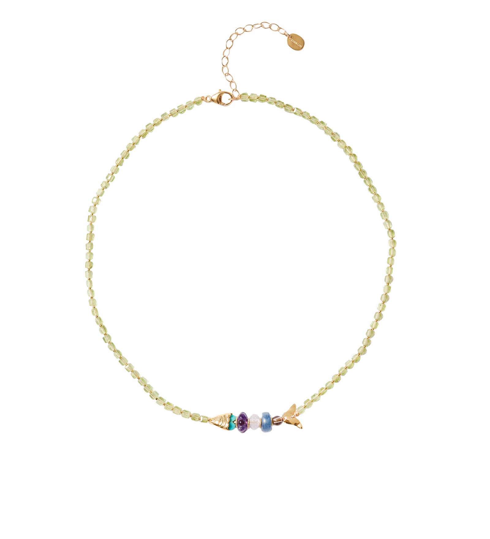 Fish Mix Stn Nk 18k Gold Plated, Turquoise, Amethyst