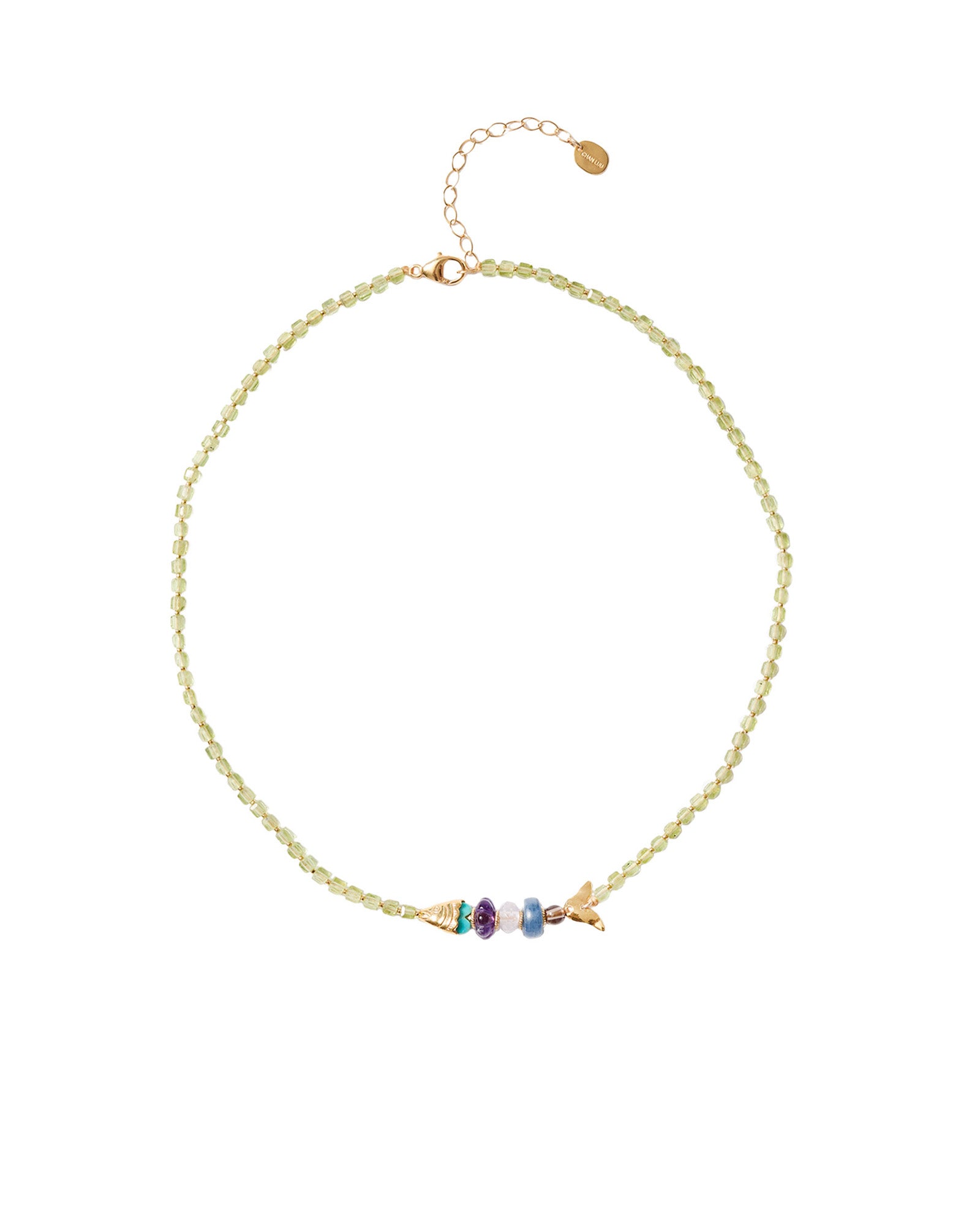 Fish Mix Stn Nk 18k Gold Plated, Turquoise, Amethyst