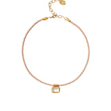 Rect Stn Braid Nk 18k Gold Plated, Green Amethyst