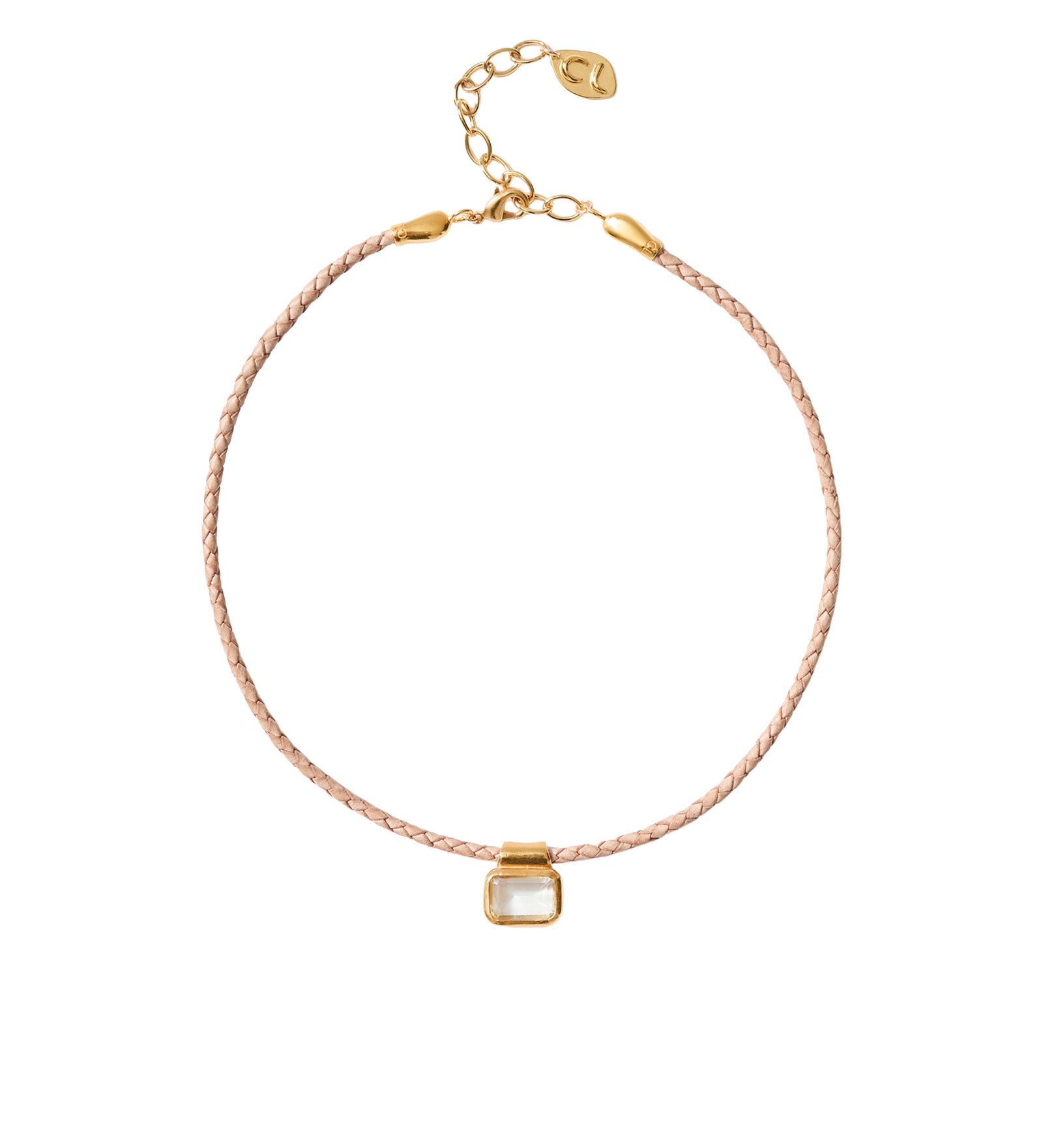 Rect Stn Braid Nk 18k Gold Plated, Green Amethyst