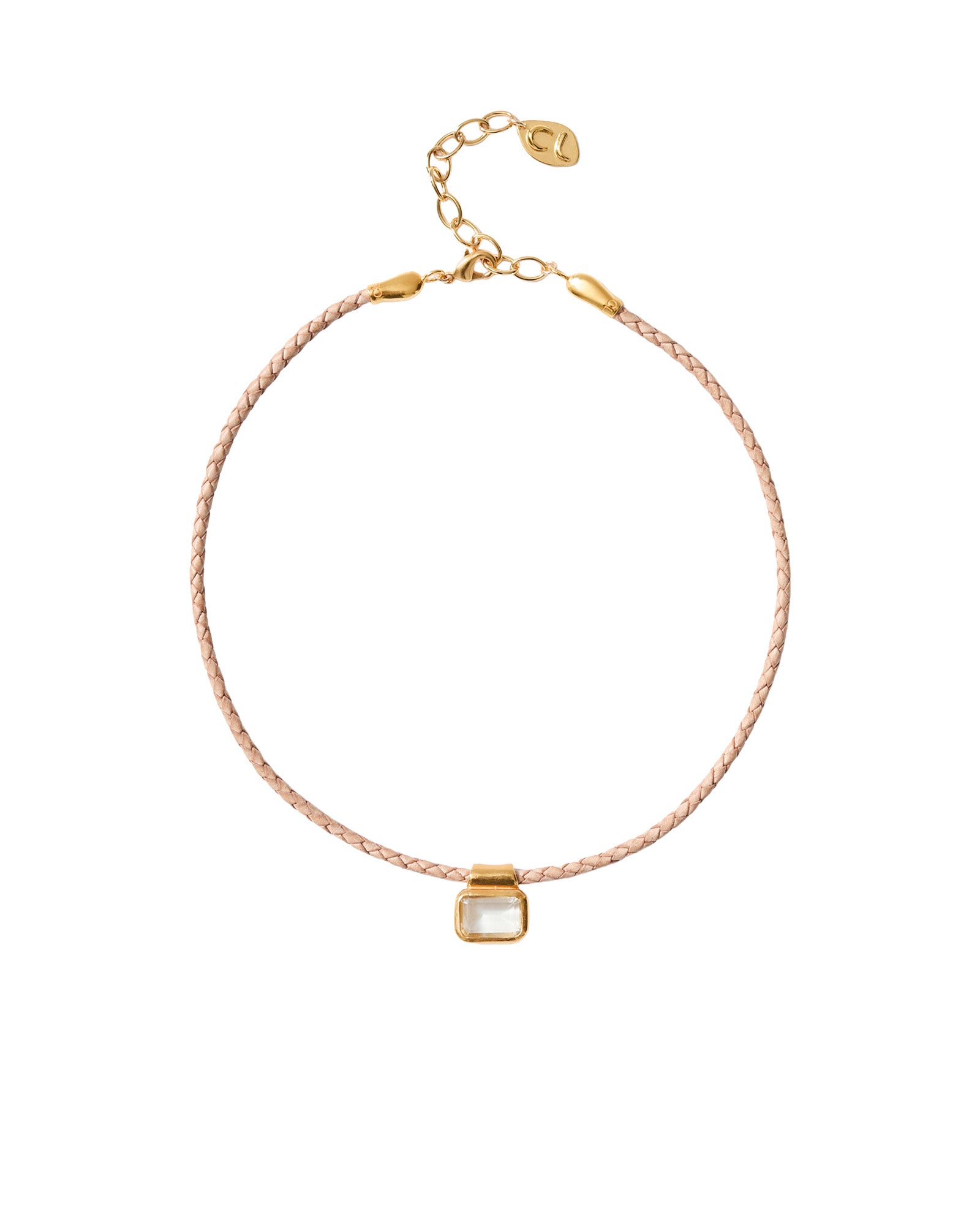 Rect Stn Braid Nk 18k Gold Plated, Green Amethyst