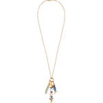 Fish Chrm Mix Stn Nk 18k Gold Plated, Green Amethyst, Kyanite