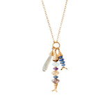 Fish Chrm Mix Stn Nk 18k Gold Plated, Green Amethyst, Kyanite
