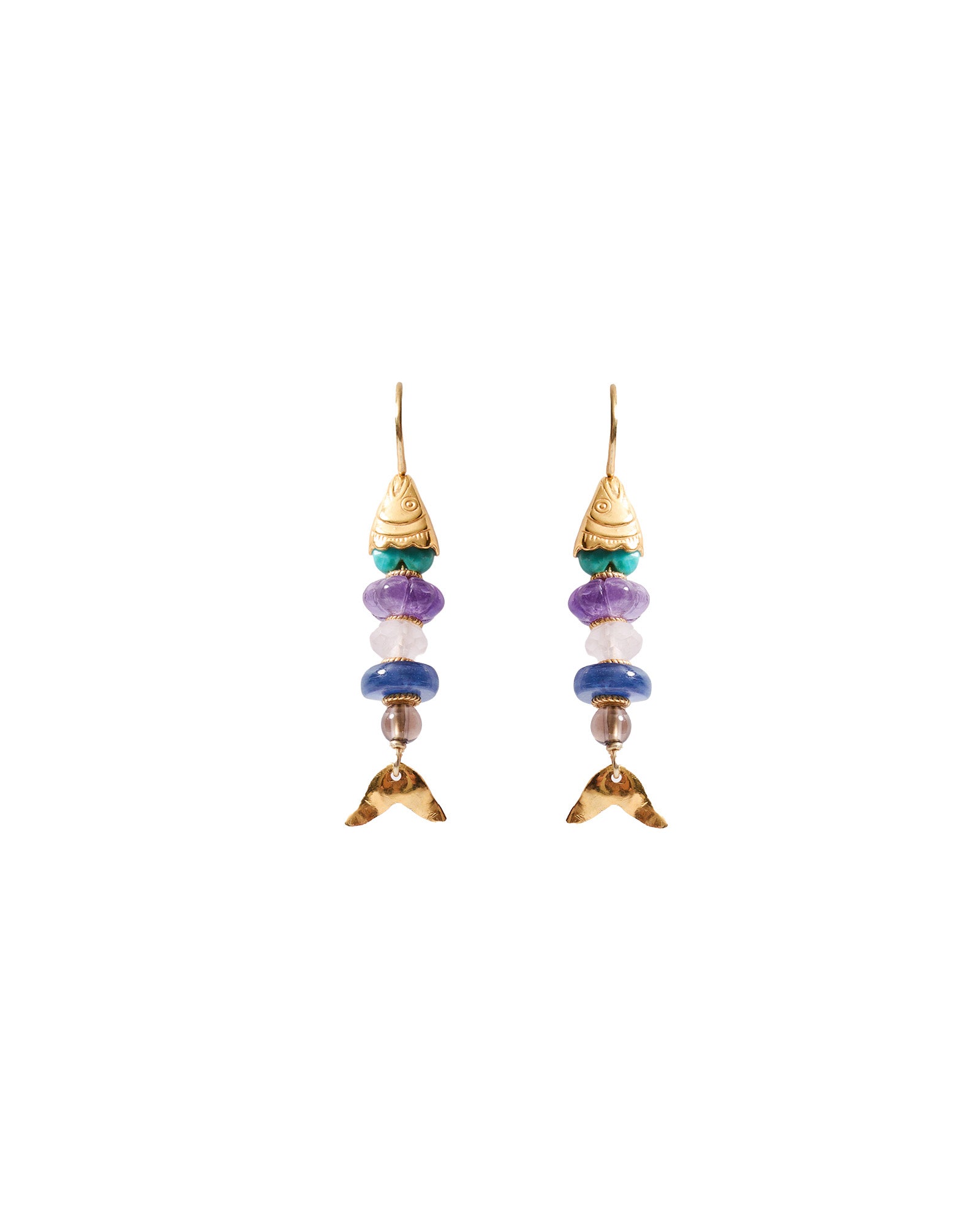 Fish Mix Stn Hk 18k Gold Plated, Turquoise, Amethyst