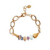 Fish Mix Stn Brac 18k Gold Plated, Amethyst, Kyanite
