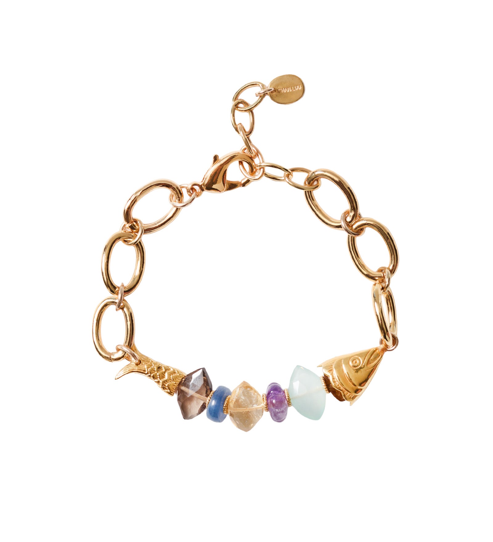Fish Mix Stn Brac 18k Gold Plated, Amethyst, Kyanite