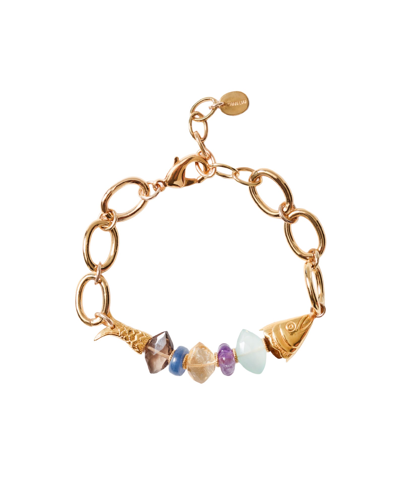 Fish Mix Stn Brac 18k Gold Plated, Amethyst, Kyanite