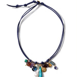 Fish Chrm Lthr Nk 18k Gold Plated, Turquoise, Crystal