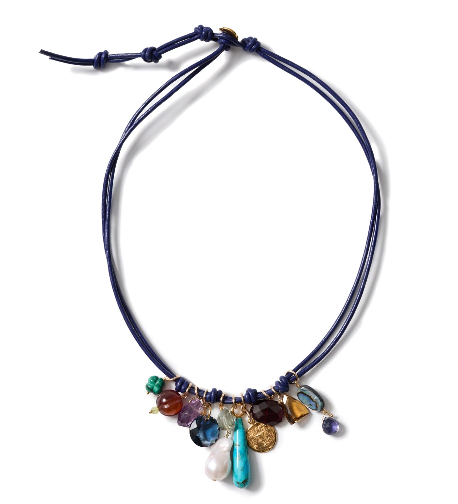 Fish Chrm Lthr Nk 18k Gold Plated, Turquoise, Crystal