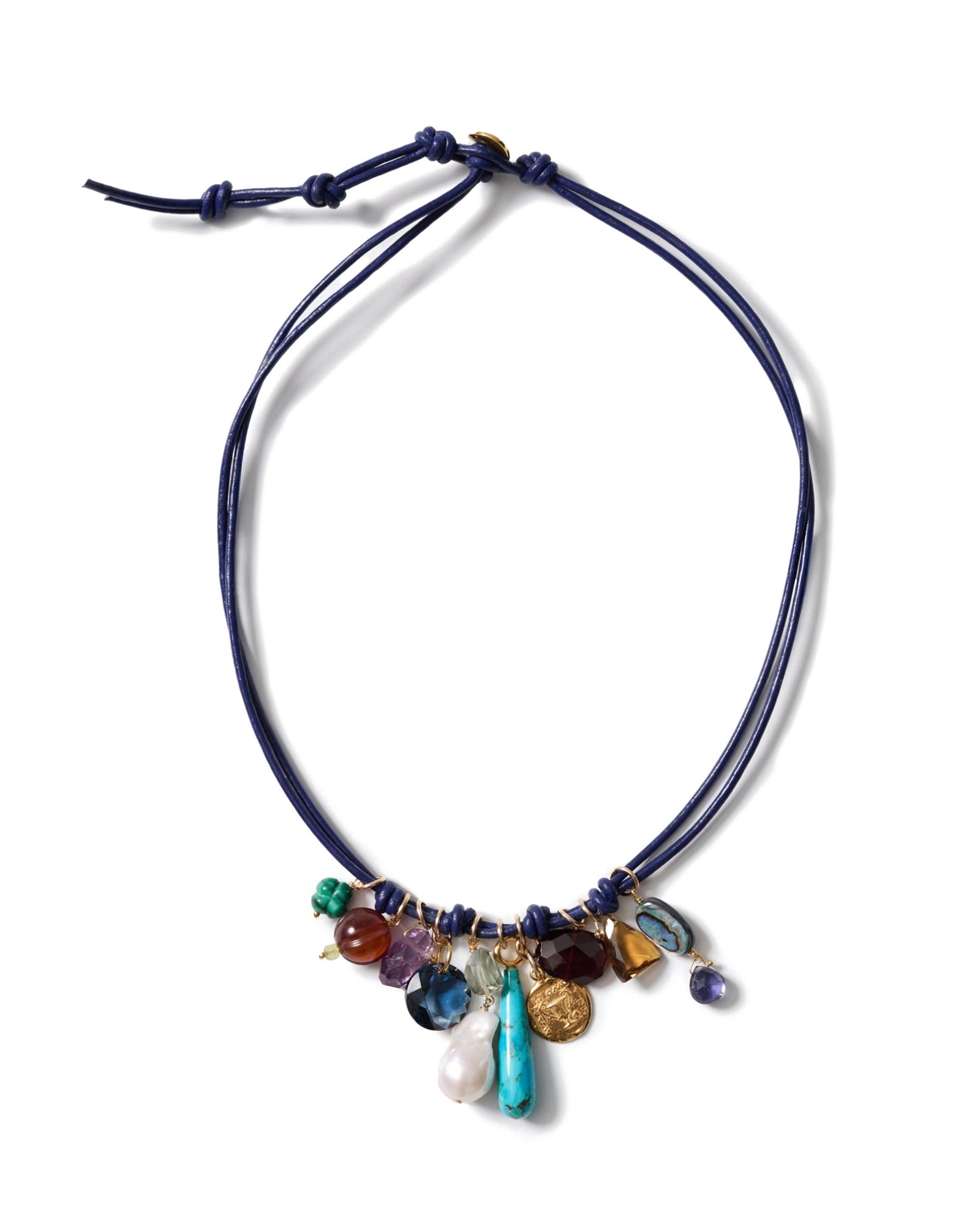 Fish Chrm Lthr Nk 18k Gold Plated, Turquoise, Crystal