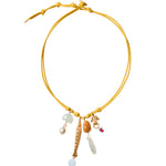 Fish Chrm Lthr Nk 18k Gold Plated, Aquamarine, Green Amethyst