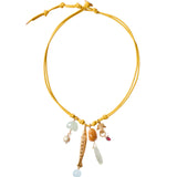 Fish Chrm Lthr Nk 18k Gold Plated, Aquamarine, Green Amethyst