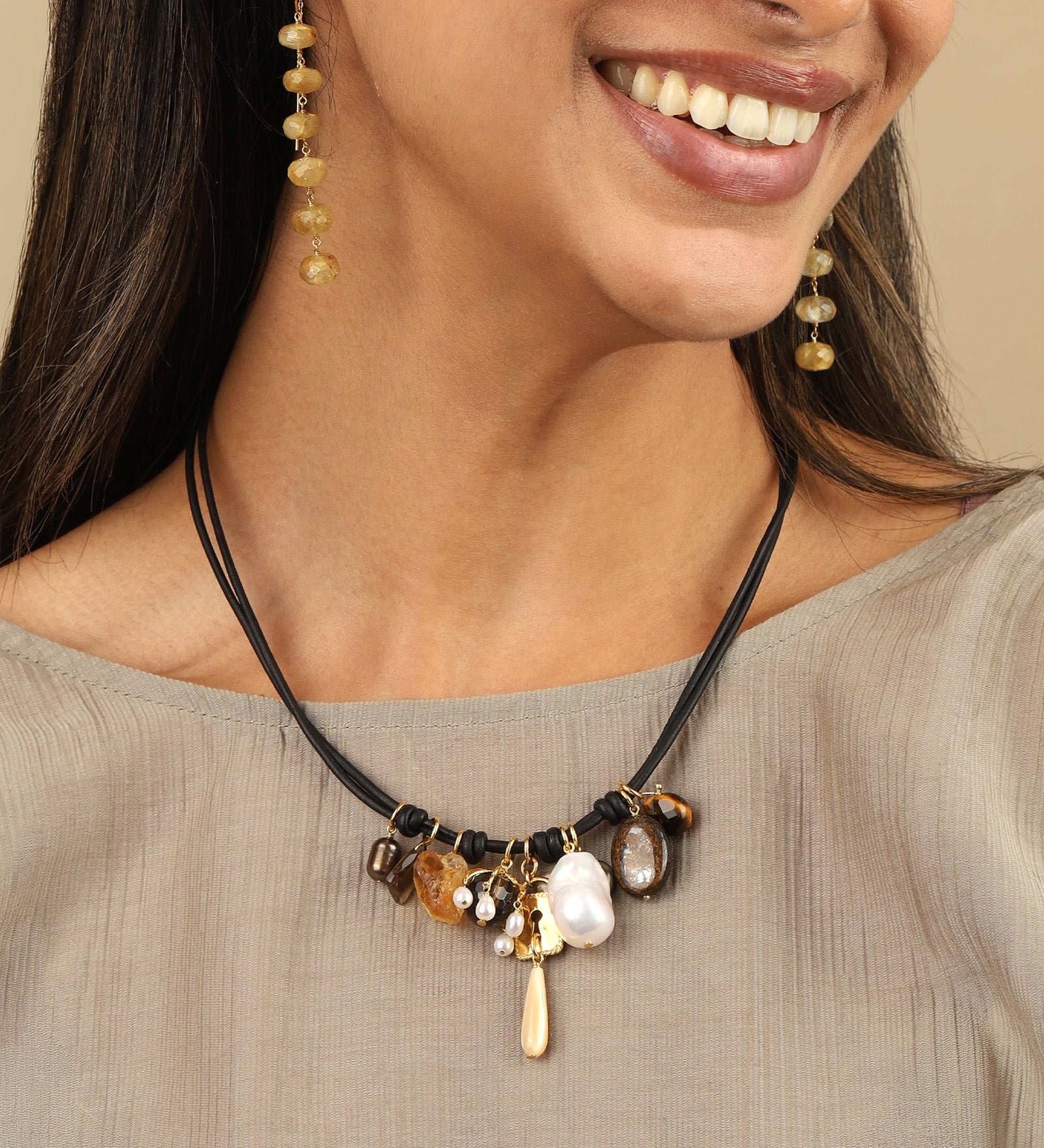 Chan Luu-Romy Leather Charm Necklace-Necklaces-Blue Ruby Jewellery-Vancouver Canada