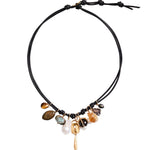 Fish Chrm Lthr Nk 18k Gold Plated, Smokey Quartz, Tigers Eye
