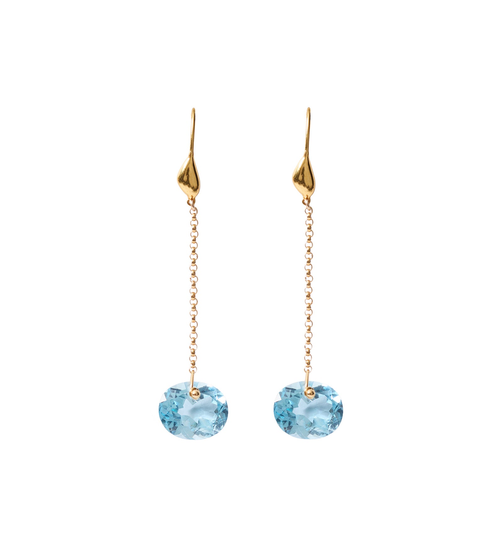 Ovl Stn Chn Drp Hk 18k Gold Vermeil, Blue Topaz