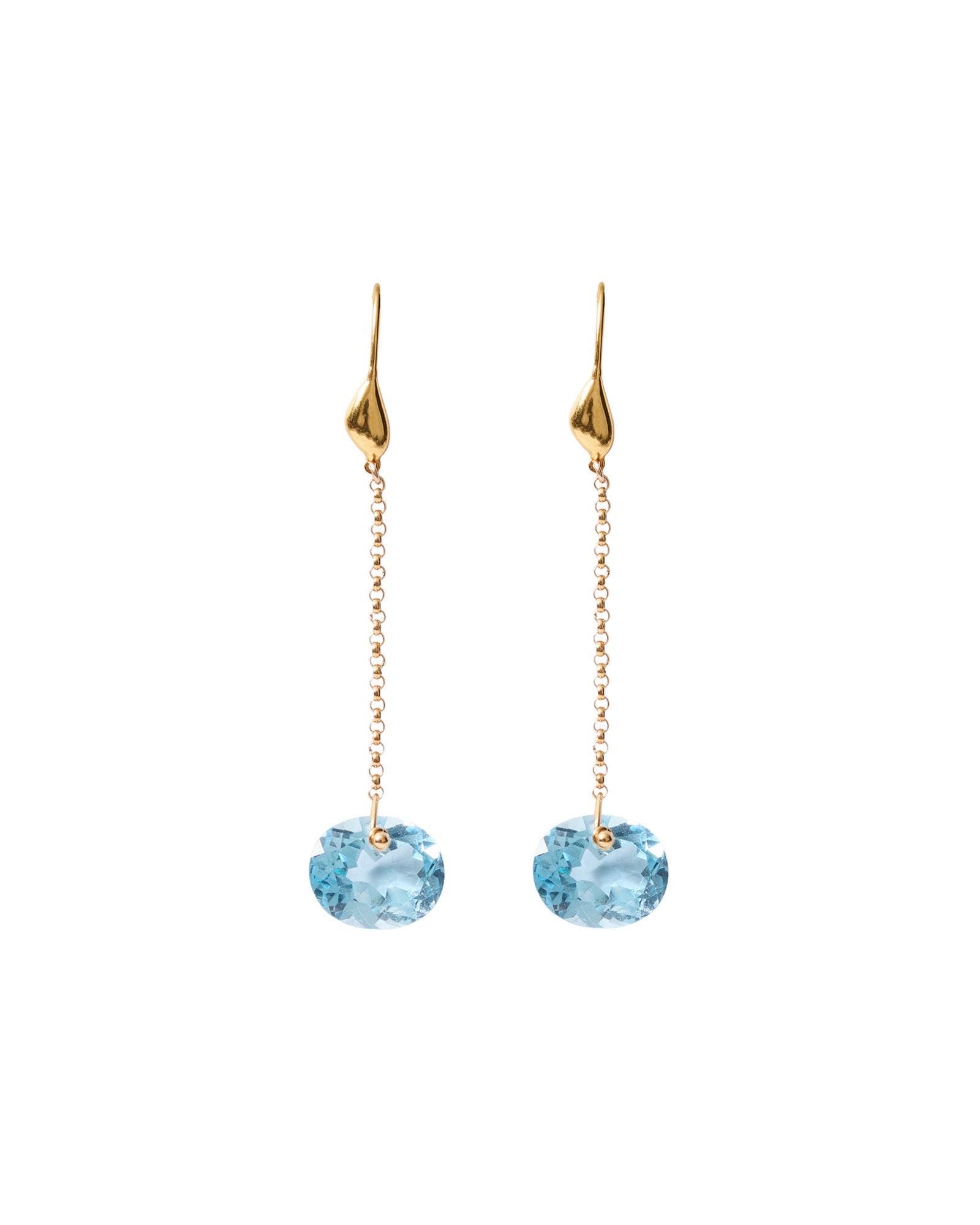 Ovl Stn Chn Drp Hk 18k Gold Vermeil, Blue Topaz