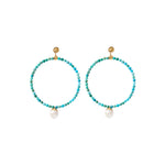 Stn Ring Fwp Drp Stud 18k Gold Plated, Turquoise, White Pearl