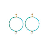 Stn Ring Fwp Drp Stud 18k Gold Plated, Turquoise, White Pearl