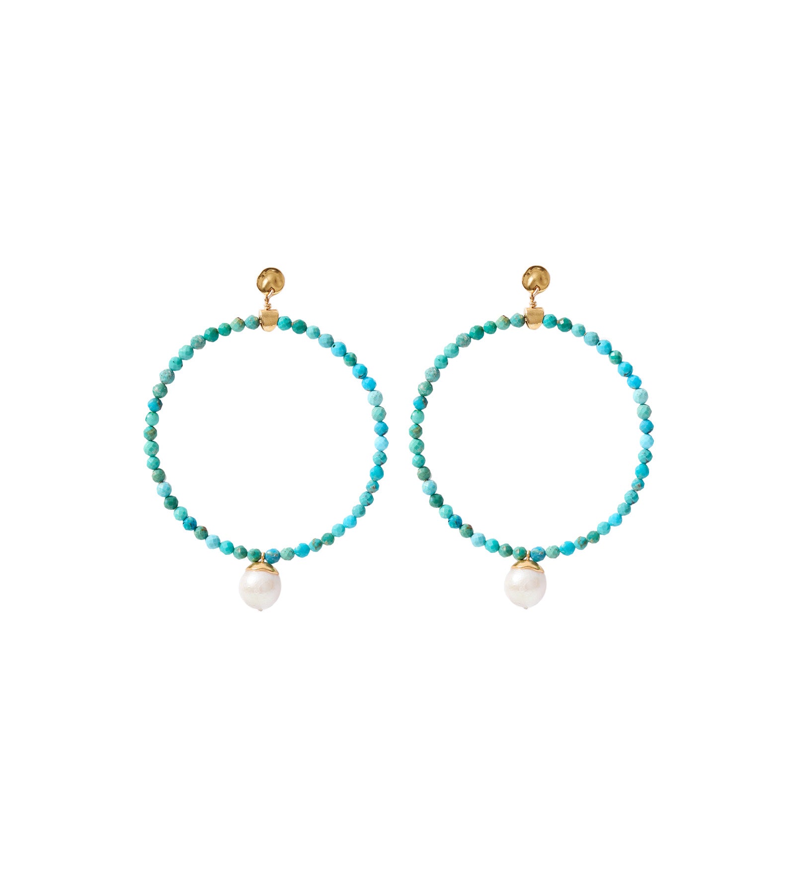 Stn Ring Fwp Drp Stud 18k Gold Plated, Turquoise, White Pearl