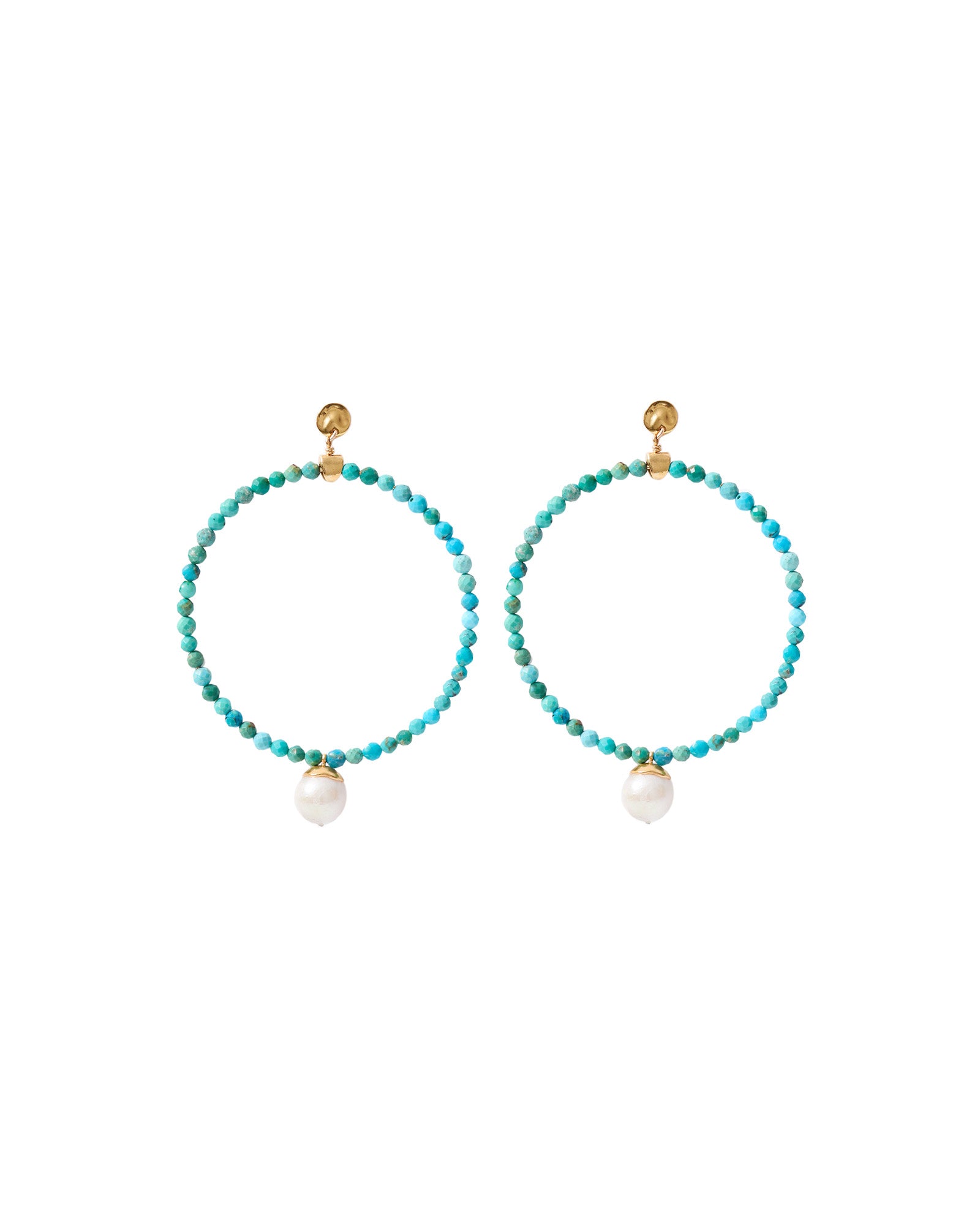 Stn Ring Fwp Drp Stud 18k Gold Plated, Turquoise, White Pearl