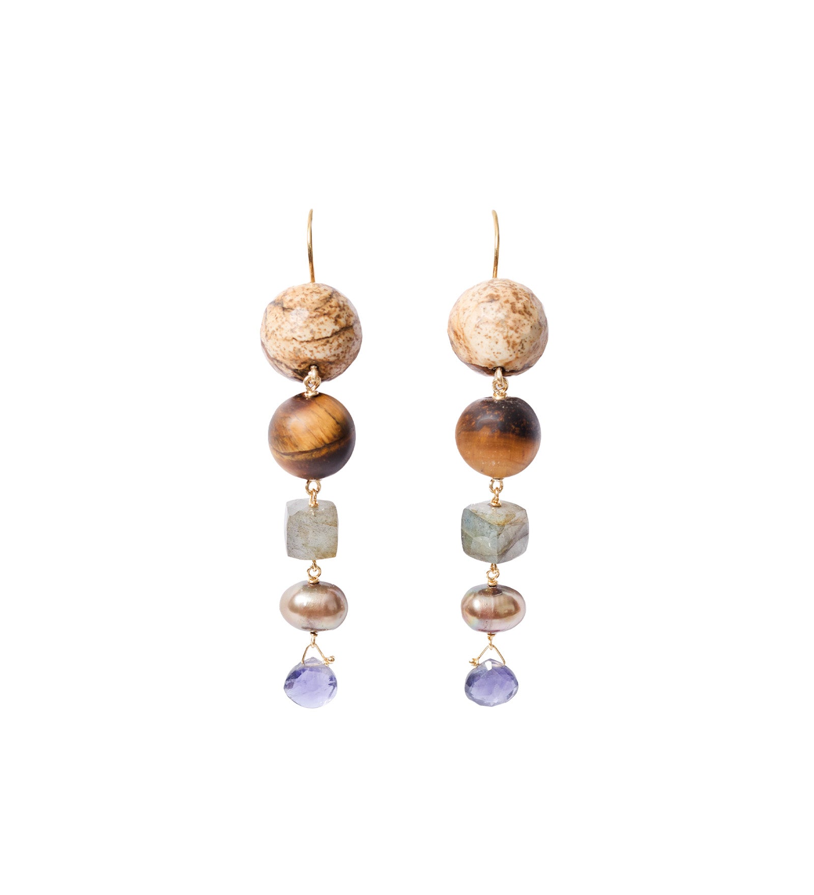 5 Mix Shape Stn Hk 18k Gold Vermeil, Jasper, Labradorite