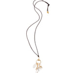 Horse Bit Chrm Lthr Nk 18k Gold Plated, Quartz, White Pearl