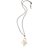Horse Bit Chrm Lthr Nk 18k Gold Plated, Quartz, White Pearl