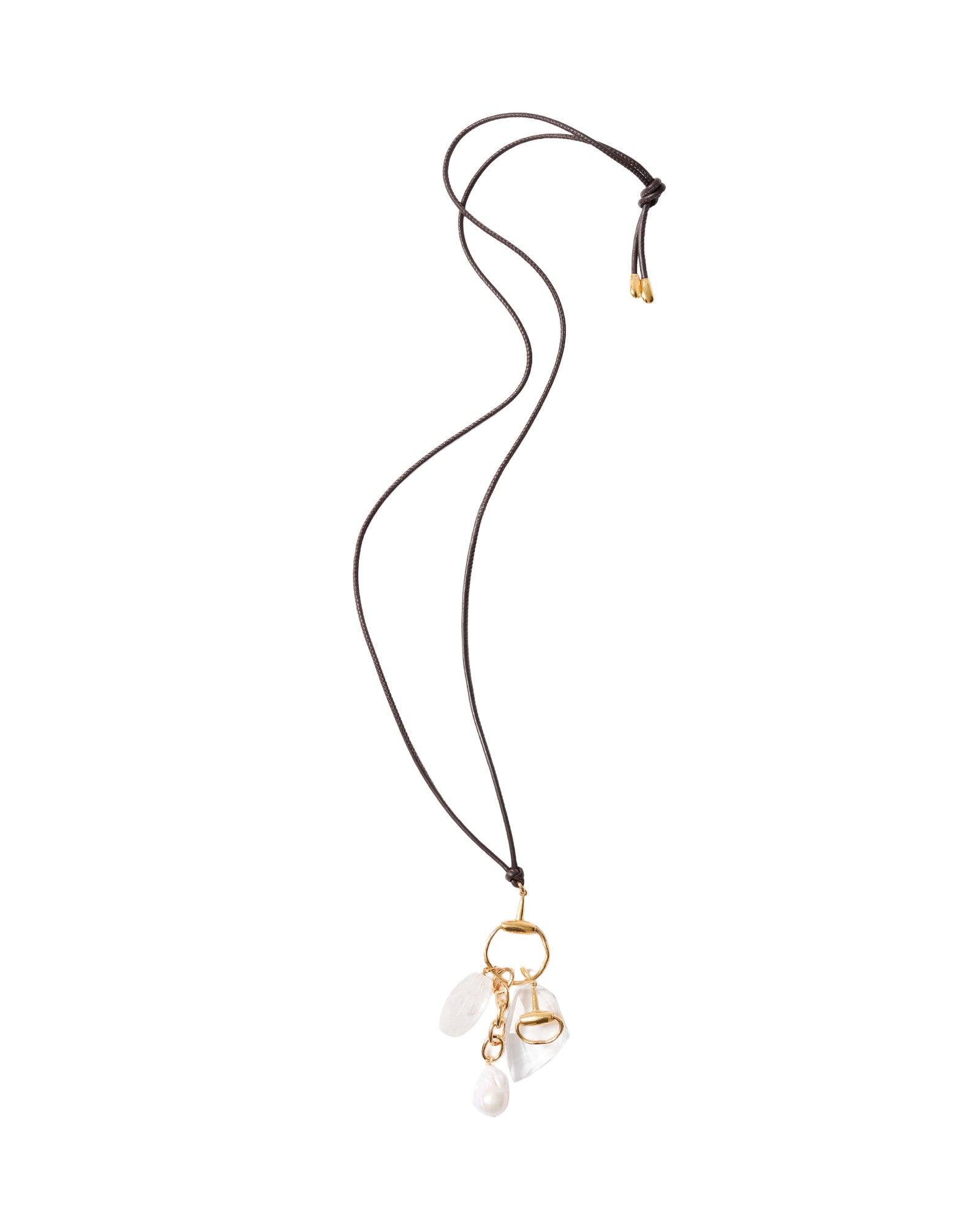 Horse Bit Chrm Lthr Nk 18k Gold Plated, Quartz, White Pearl