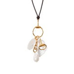 Horse Bit Chrm Lthr Nk 18k Gold Plated, Quartz, White Pearl