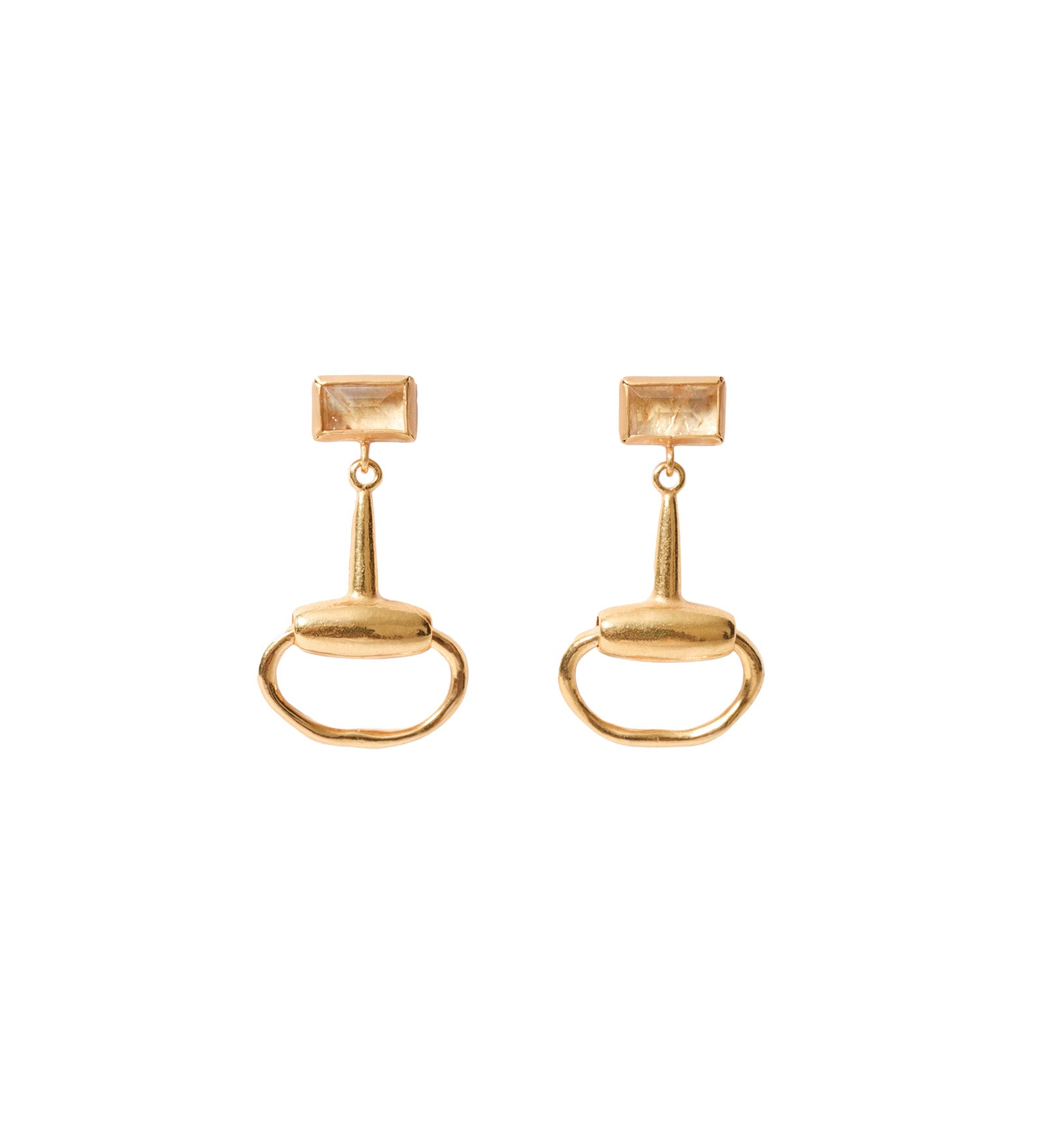 Horse Bit Rect Stn Stud 18k Gold Plated, Citrine