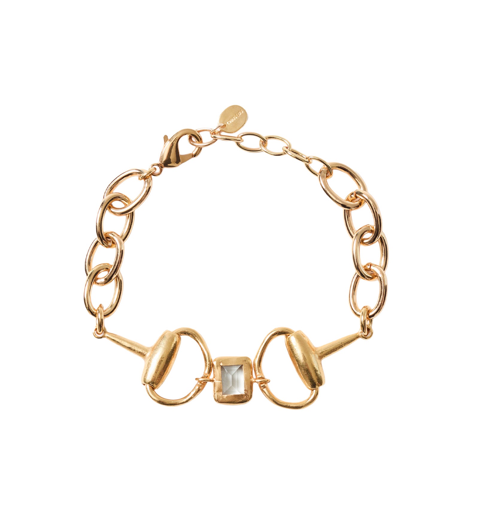 Horse Bit Rect Stn Brac 18k Gold Plated, Green Amethyst