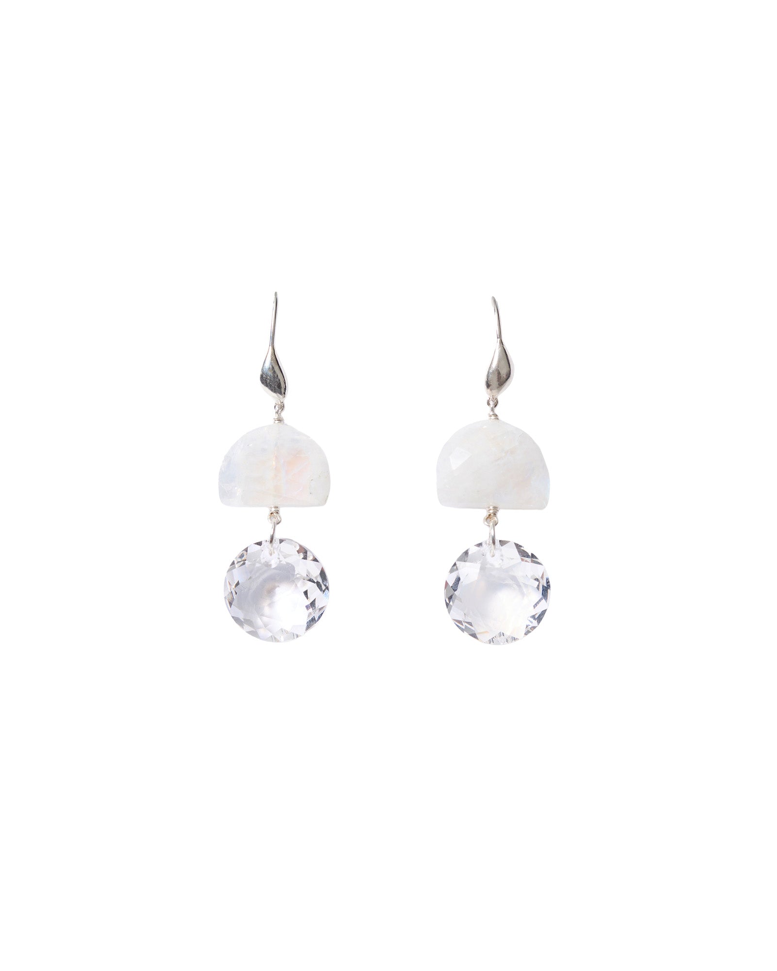 Stn Rnd Cry Drp Hk Sterling Silver, Moonstone, Crystal