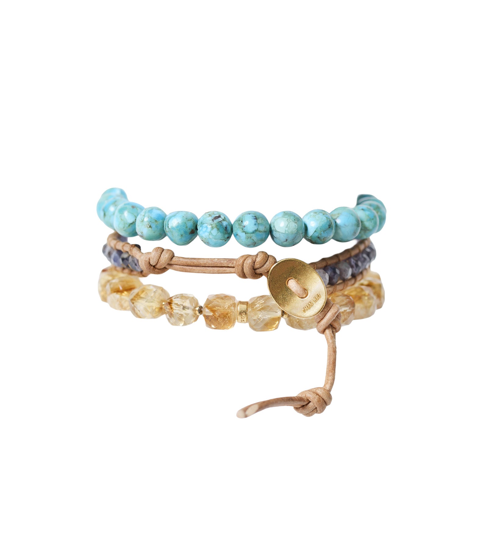 3Wrp Mix Stn Brac 18K Gold Vermeil, Turquoise, Iolite