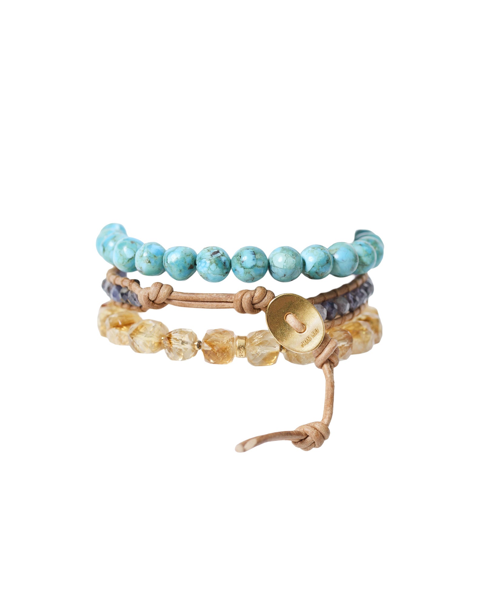 3Wrp Mix Stn Brac 18K Gold Vermeil, Turquoise, Iolite