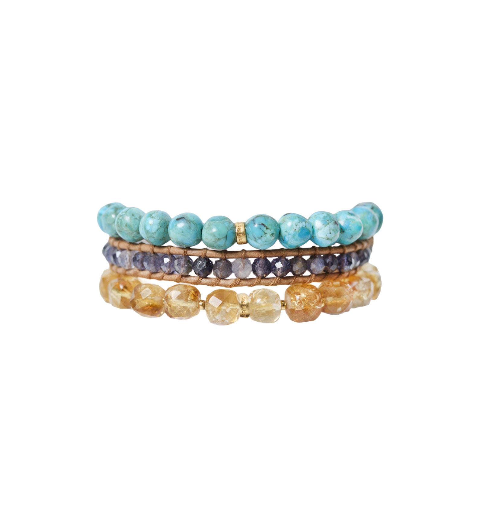 3Wrp Mix Stn Brac 18K Gold Vermeil, Turquoise, Iolite