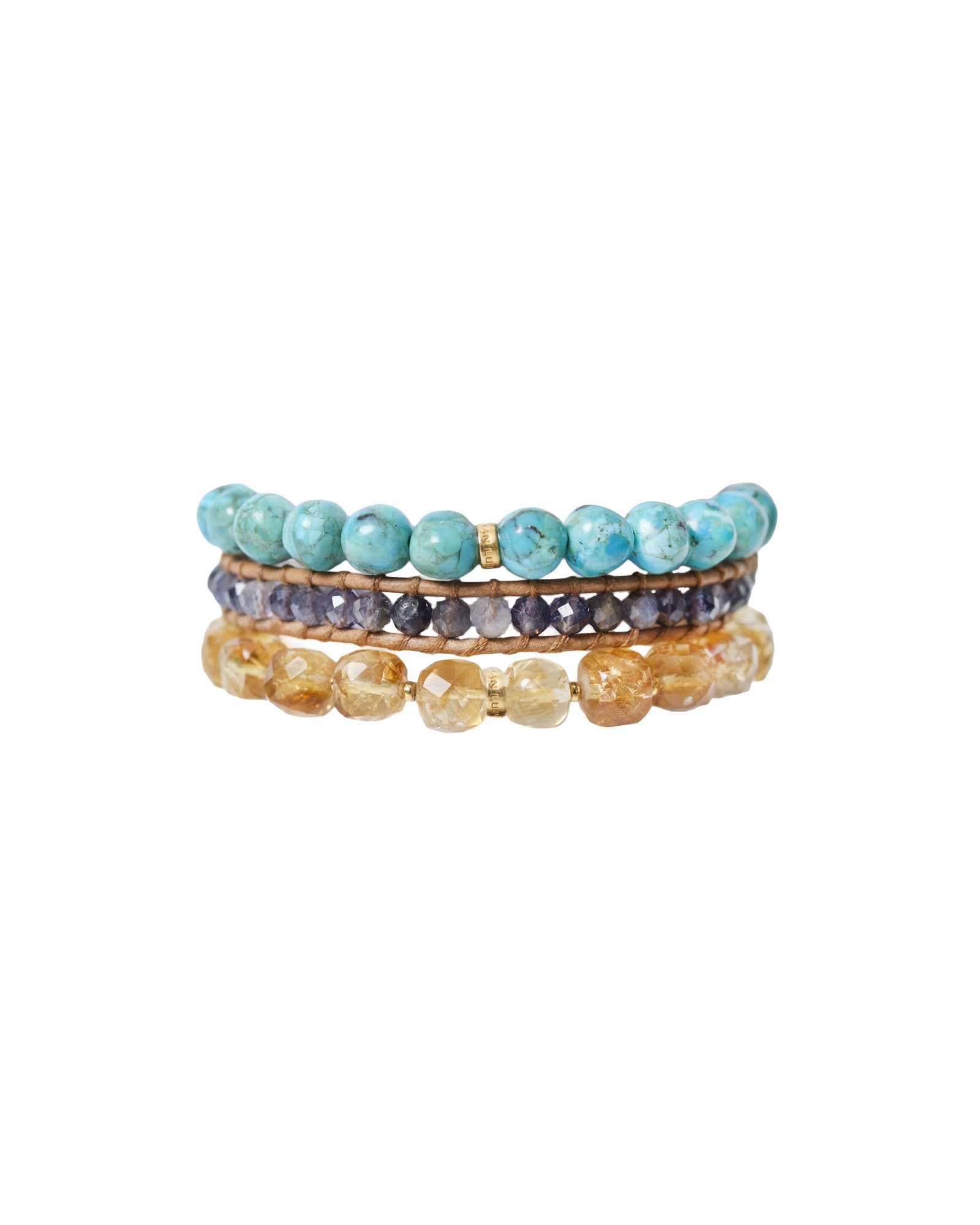 3Wrp Mix Stn Brac 18K Gold Vermeil, Turquoise, Iolite