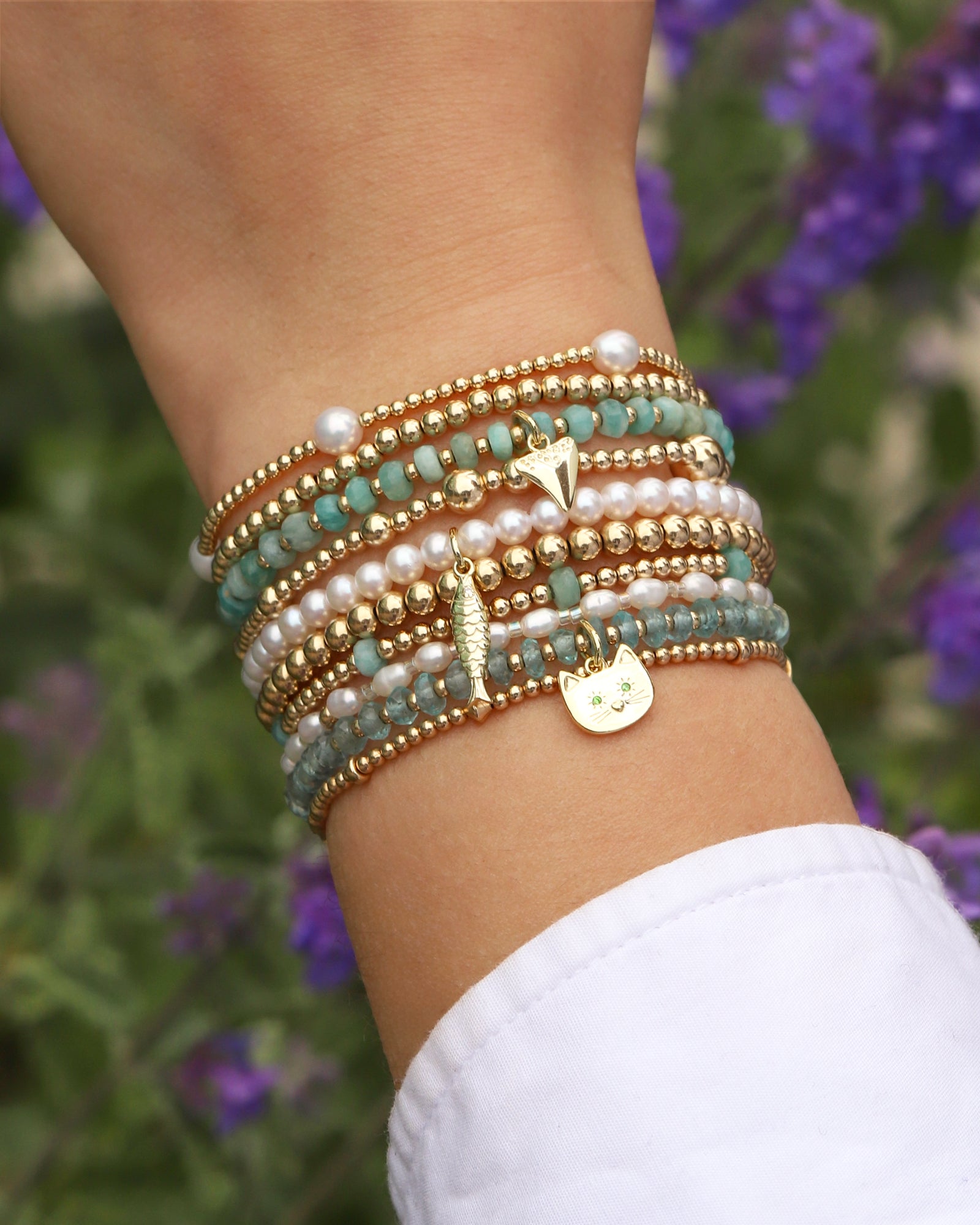 Cause We Care-Shark Tooth Charm Beaded Bracelet-Bracelets-Blue Ruby Jewellery-Vancouver Canada