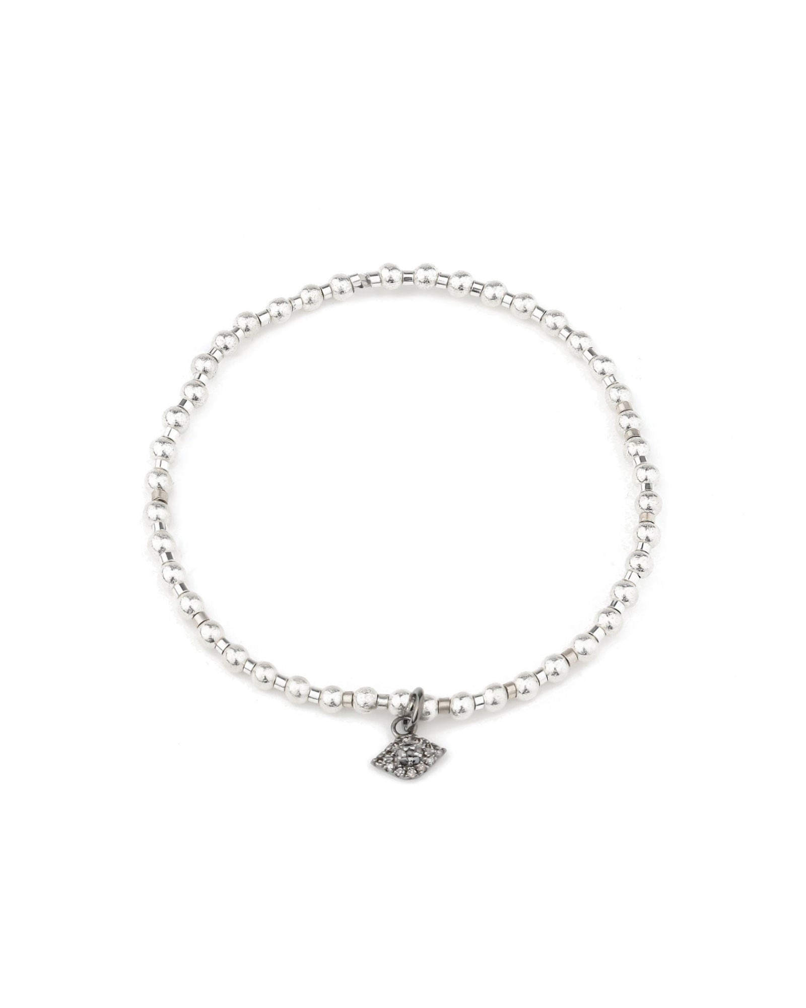 Cause We Care-Beaded Crimp Diamond Eye Bracelet | 3mm-Bracelets-Sterling Silver, Oxidized Silver-Blue Ruby Jewellery-Vancouver Canada