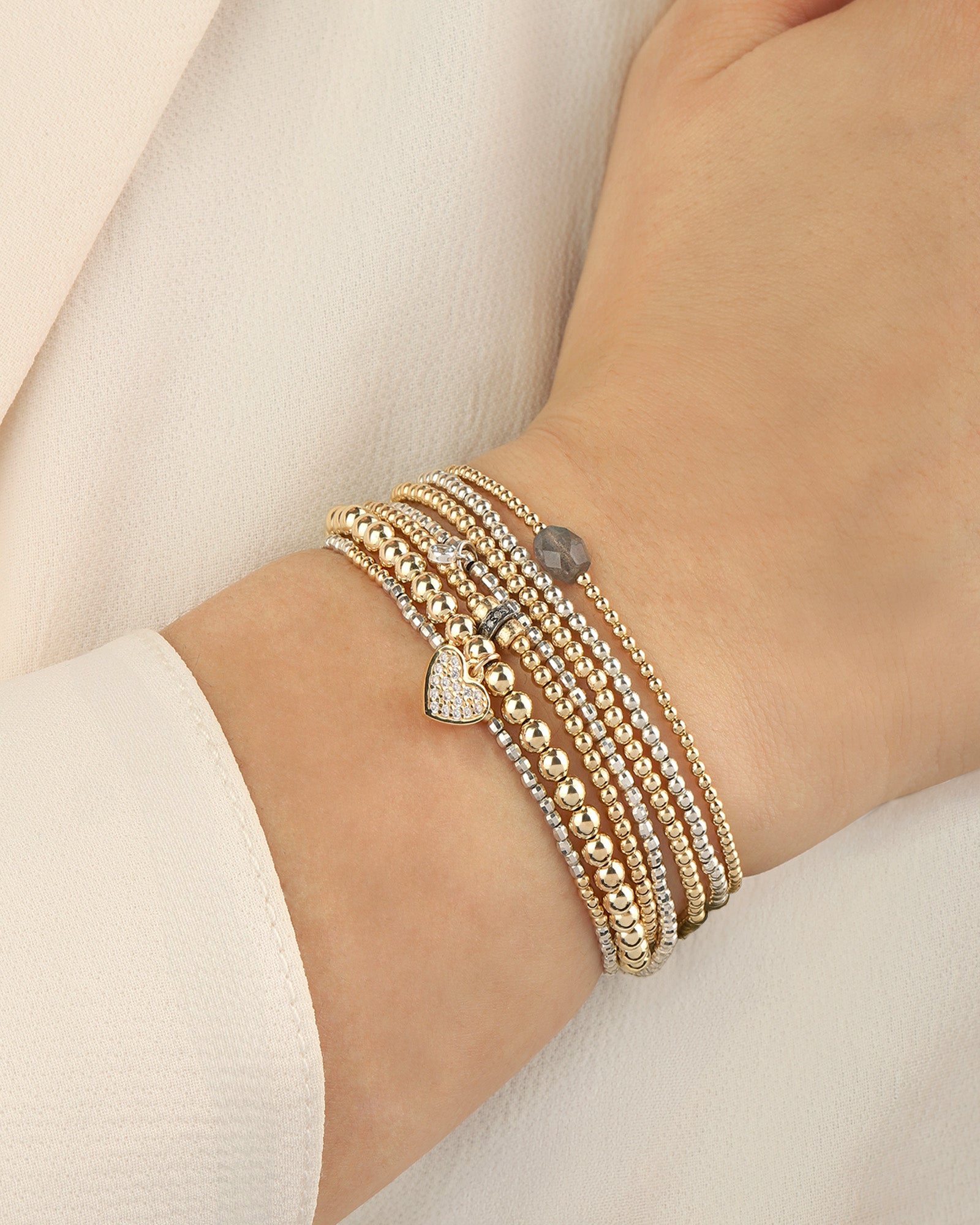 Cause We Care-Two Tone Beaded Bracelet | 2mm-Bracelets-Blue Ruby Jewellery-Vancouver Canada