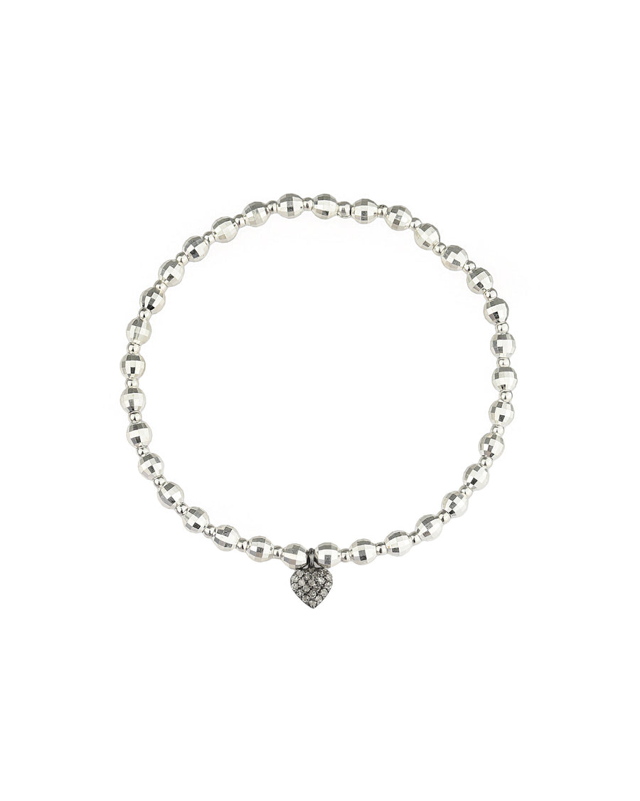 Mixed Beaded Diamond Heart Bracelet Sterling Silver, Oxidized Sterling Silver