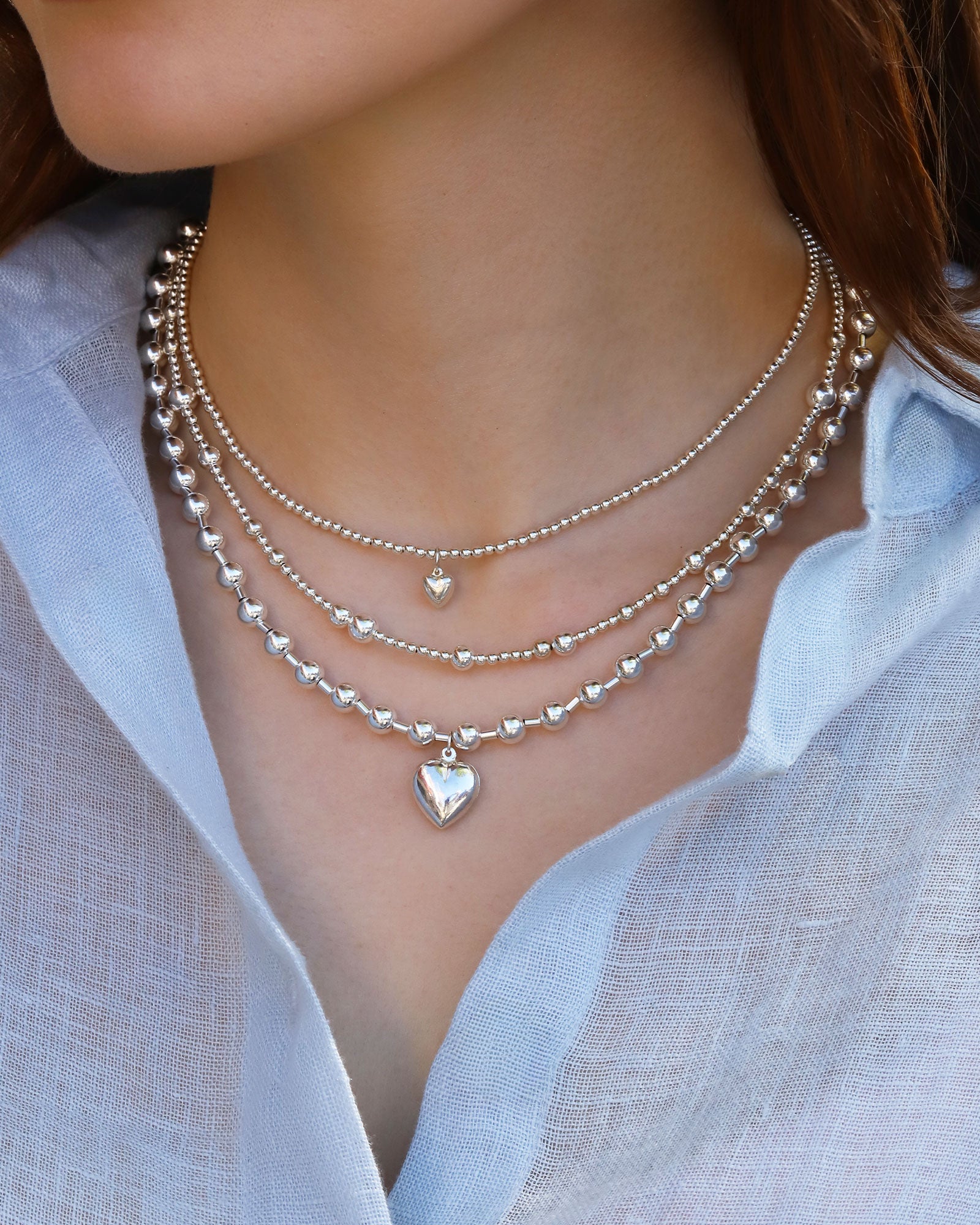Cause We Care Puffy Heart Beaded Necklace 2.5mm Sterling Silver Blue Ruby Jewellery Canada