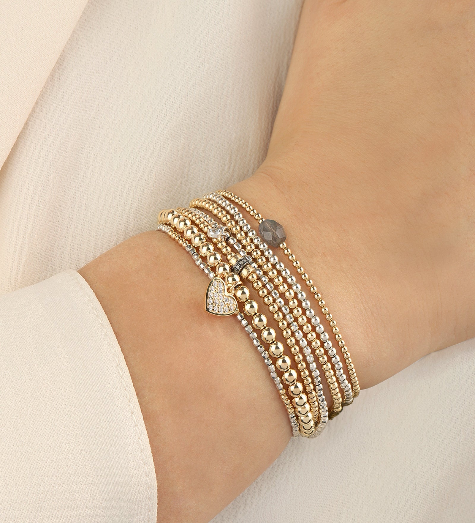 Cause We Care-Pavé Heart Beaded Bracelet | 4mm-Bracelets-Blue Ruby Jewellery-Vancouver Canada