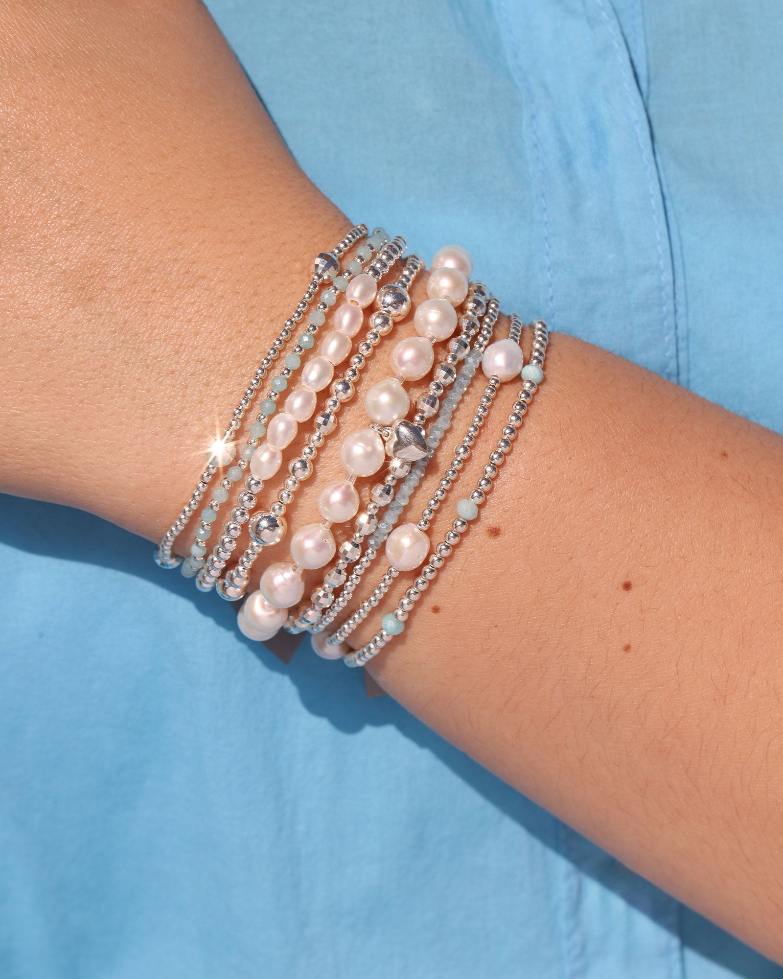 Cause We Care Mixed Beaded Stone Bracelet | 2mm Sterling Silver, Blue ...