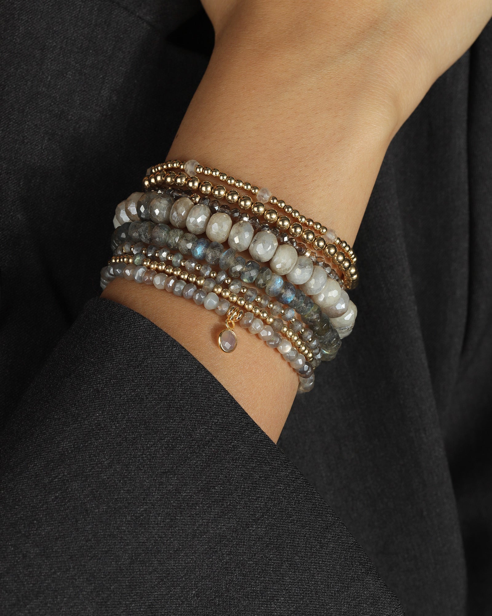 Cause We Care-Crystal 6 Rondelle Bracelet | 3mm-Bracelets-14k Gold Filled, Grey Crystal-Blue Ruby Jewellery-Vancouver Canada