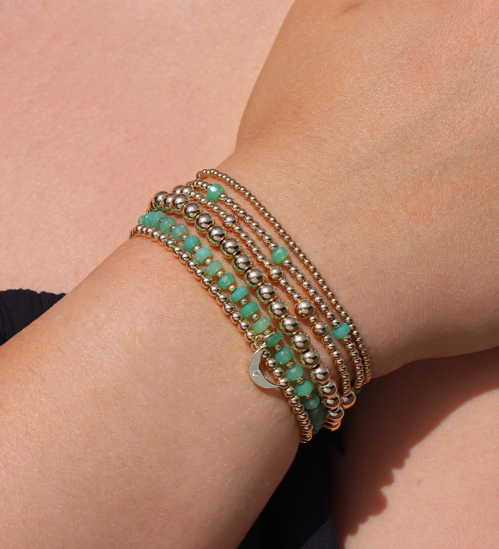 Cause We Care-Moon Charm Beaded Bracelet-Bracelets-Blue Ruby Jewellery-Vancouver Canada