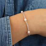 Small Beaded Station Pearl Bracelet | 2mm Sterling Silver, White Pearl