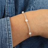 Small Beaded Station Pearl Bracelet | 2mm Sterling Silver, White Pearl