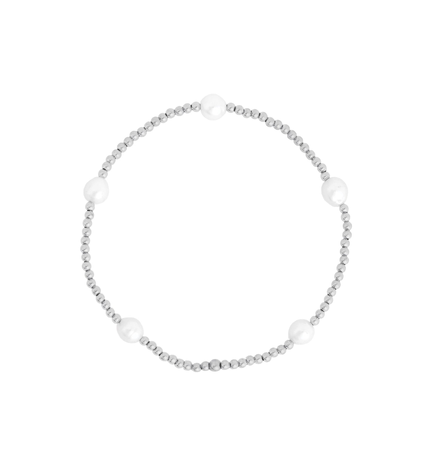 Small Beaded Station Pearl Bracelet | 2mm Sterling Silver, White Pearl
