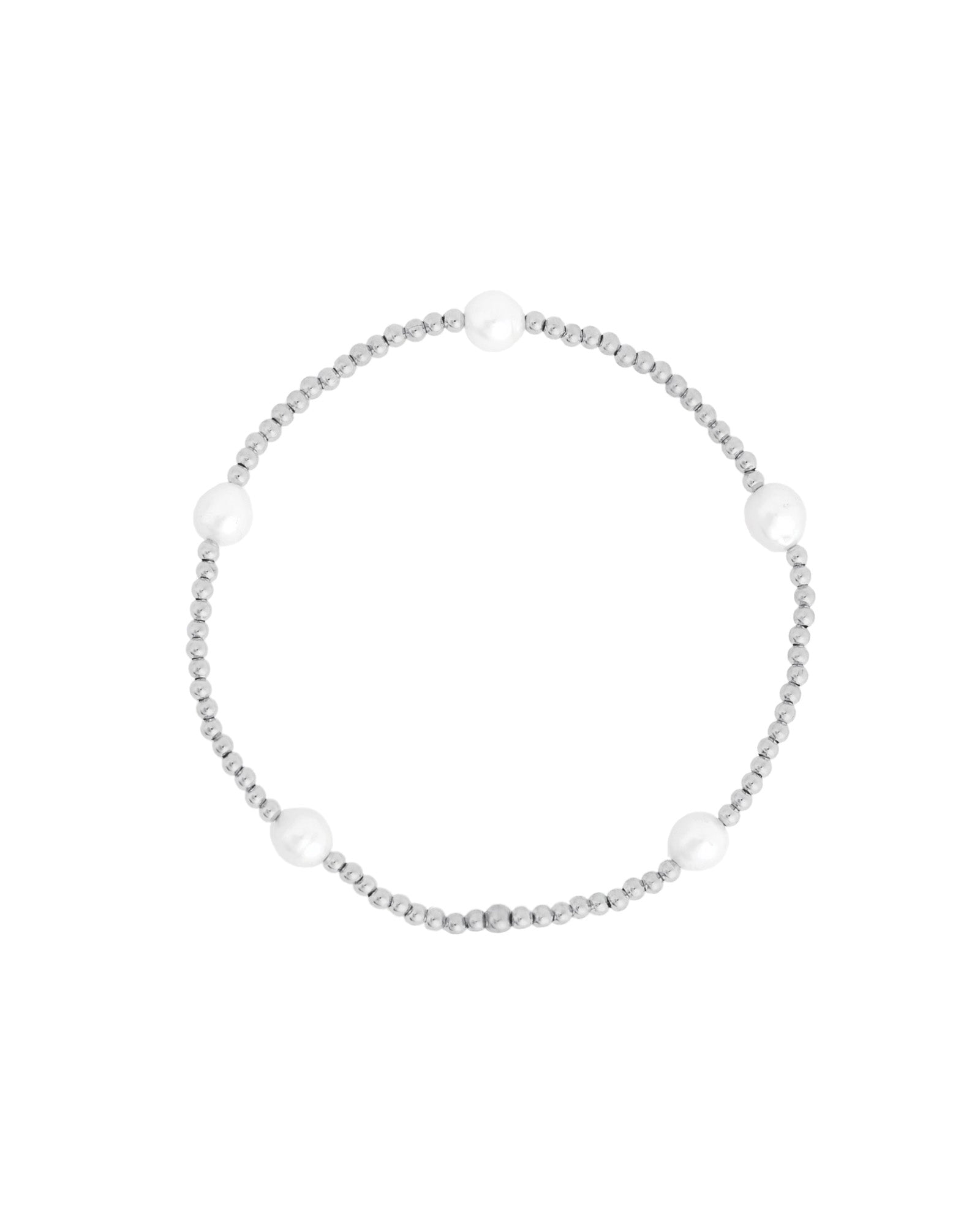 Small Beaded Station Pearl Bracelet | 2mm Sterling Silver, White Pearl